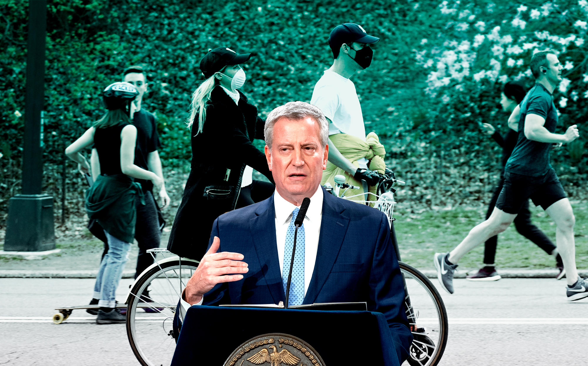Mayor Bill de Blasio delivered the message this week ahead of a formal plan to combat social gathering in the city. (Credit: Lev Radin/Pacific Press/LightRocket via Getty Images and Cindy Ord/Getty Images)
