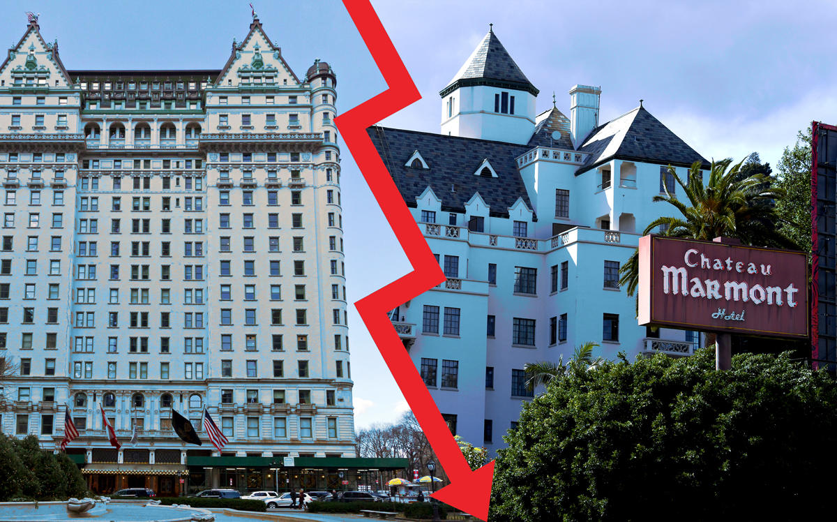 Hotels across the country — including the Plaza Hotel in New York and Chateau Marmont in LA — have shuttered and laid off and furloughed staffers. (Credit: Keith Birmingham/MediaNews Group/Pasadena Star-News via Getty Images; iStock)