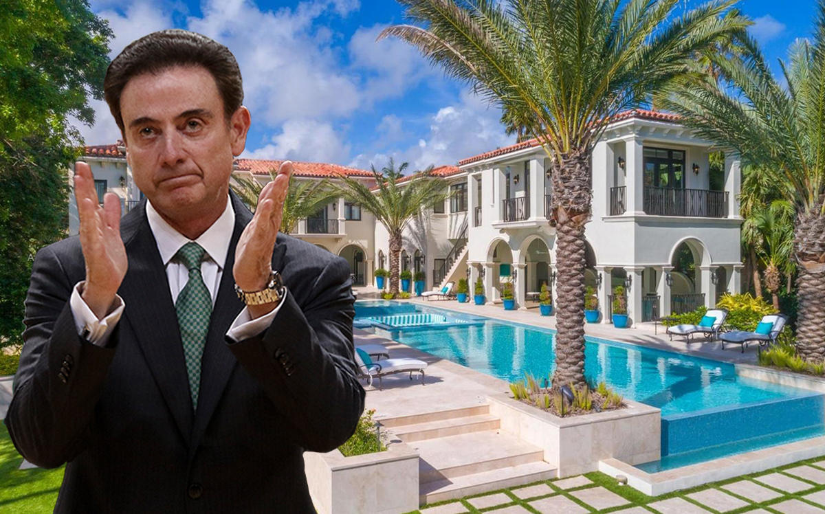 Rick Pitino and 38 Indian Creek Island Road (Credit: Luxhunters, Panagiotis Moschandreou/Euroleague Basketball via Getty Images)