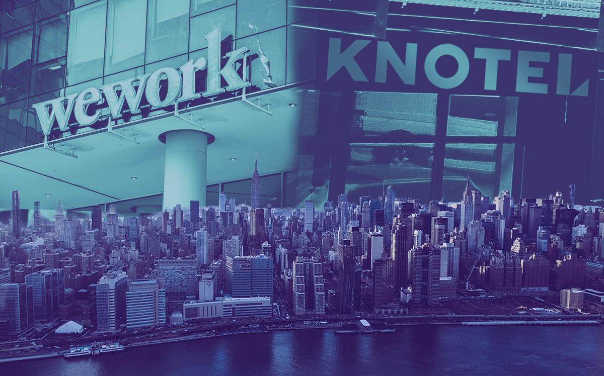 As the coronavirus crisis puts the co-working industry under unprecedented stress, these Manhattan office submarkets are most exposed to a shake-up (Credit: WeWork office by Alex Tai/SOPA Images/LightRocket via Getty Images)