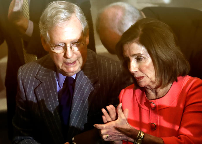 Senate Majority Leader Mitch McConnell and House Speaker Nancy Pelosi (Credit: (Photo by Drew Angerer/Getty Images)