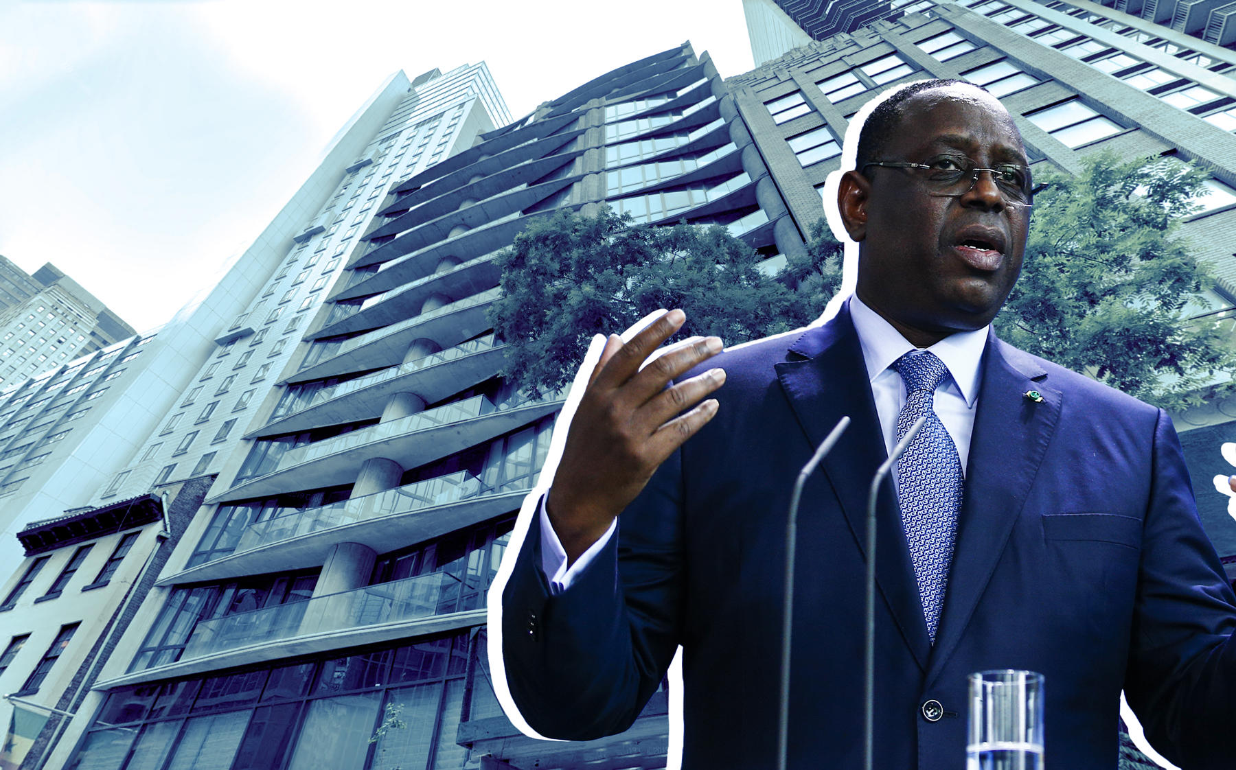 227-235 East 44th Street and Senegalese President Macky Sall (Credit: Google Maps; Sall by Abdulhamid Hosbas/Anadolu Agency via Getty Images)
