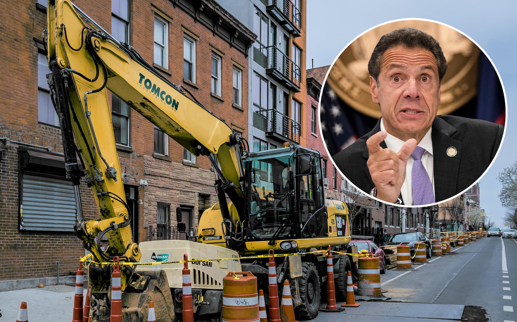 Heavy machinery left on the street after construction halts in order to comply with CDC guidelines due to the COVID19 outbreak. (Photo by Erik McGregor/LightRocket via Getty Images)