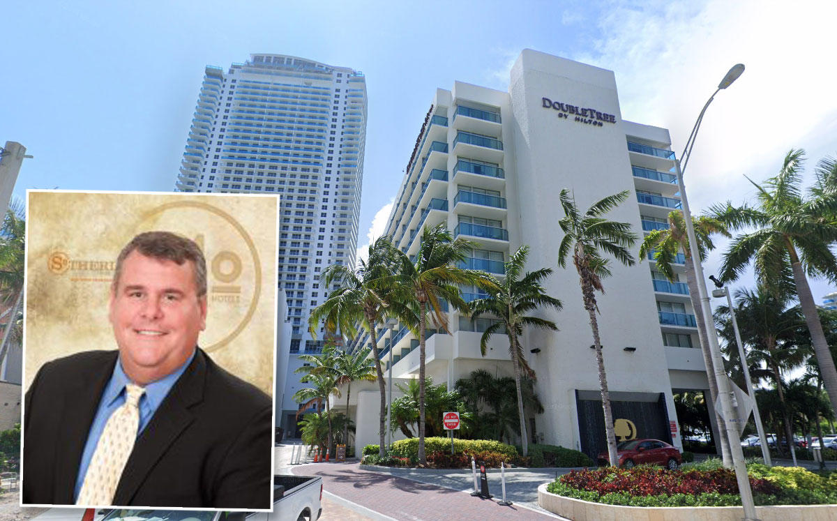 Dave Folsom, president & CEO of Sotherly Hotels, and the DoubleTree Resort by Hilton Hollywood Beach at 4000 South Ocean Drive (Credit: Google Maps)