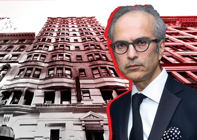 Highgate Hotels’ Mahmood Khimji with the Gregory Hotel at 42 West 35th Street (Credit: Khimji via Sean Zanni/Patrick McMullan via Getty Images; Google Maps)