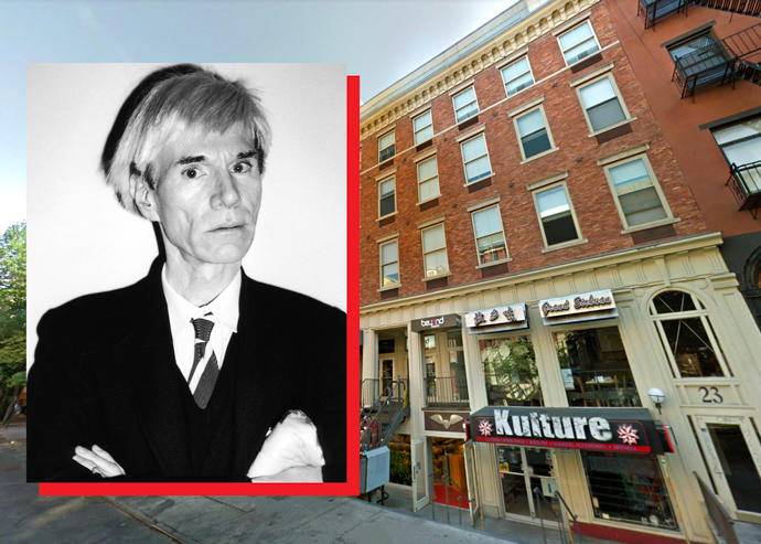 19-23 St. Mark’s Place with Andy Warhol (Credit: Google Maps; Warhol by Mark Sink / Corbis via Getty Images)