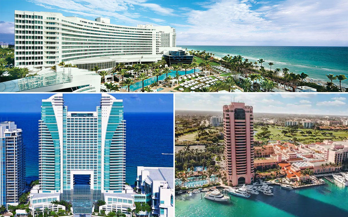 Fontainebleau Miami Beach (Top), Diplomat (Left), and Boca Raton Resort (Right)