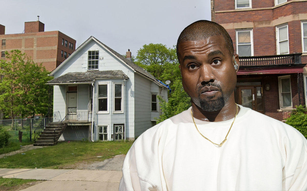 Kanye West and 7815 S. South Shore Drive (Credit: Google Maps and Scott Dudelson/FilmMagic/Getty Images)