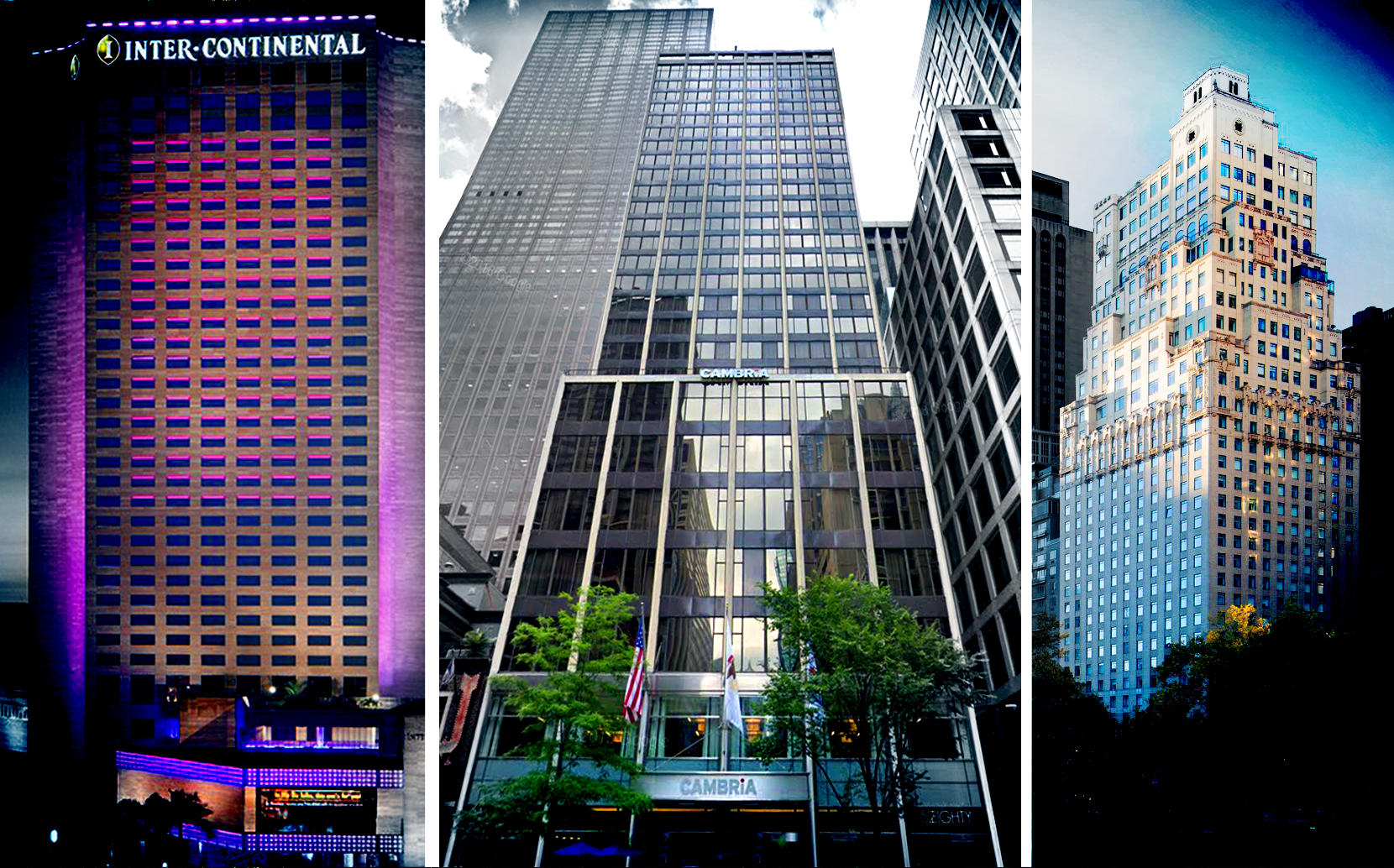 From left: Intercontinental Miami, Hotel 166 in Chicago and the Ritz-Carlton in New York (Credit: IC Miami Hotel, Google Maps and The Ritz-Carlton)