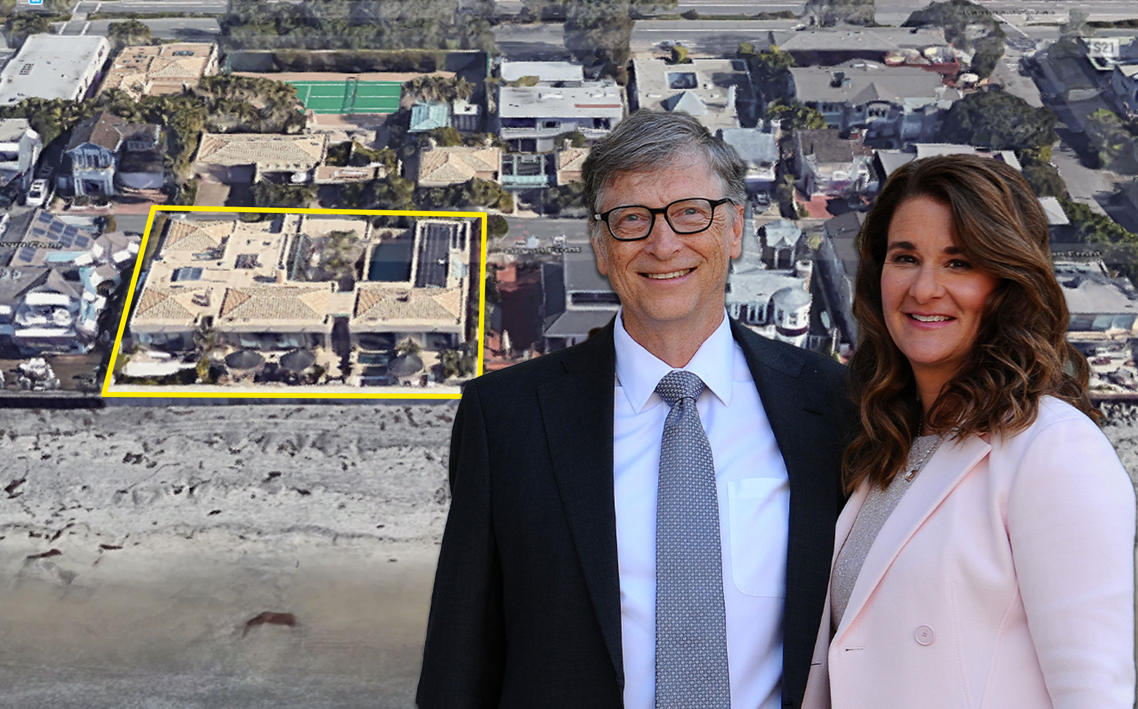 Bill and Melinda Gates and the home (Credit: Frederic Stevens/Getty Images, and Google Maps)