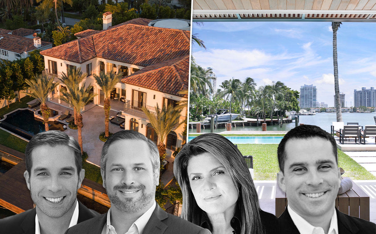 From left: Julian Johnston, Phil Gutman, Dora Puig and Albert Justo, with two Miami Beach houses that Johnston rented out