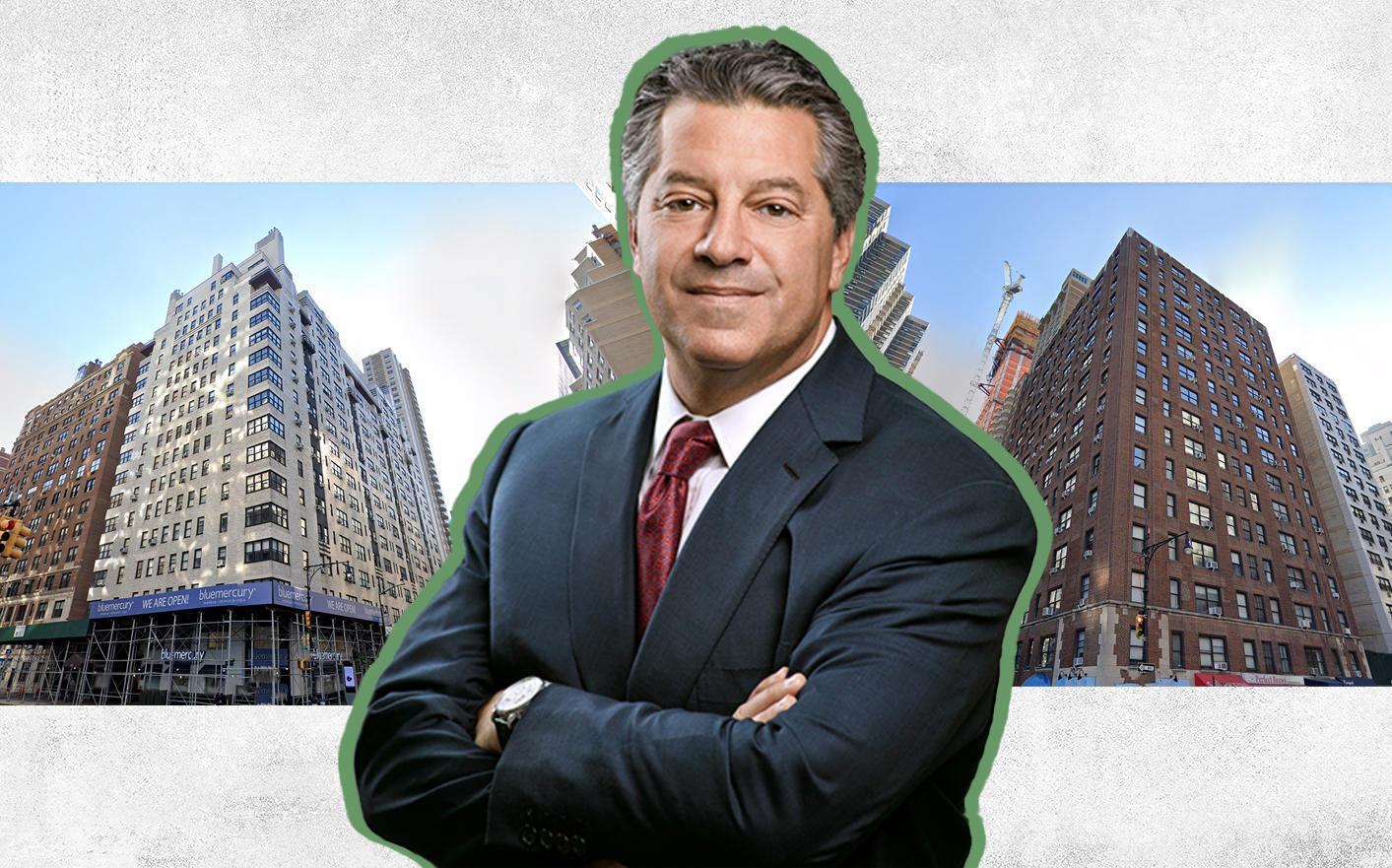 SL Green CEO Marc Holliday with 400 East 57th Street and 400 East 58th Street (Credit: SL Green, Google Maps)
