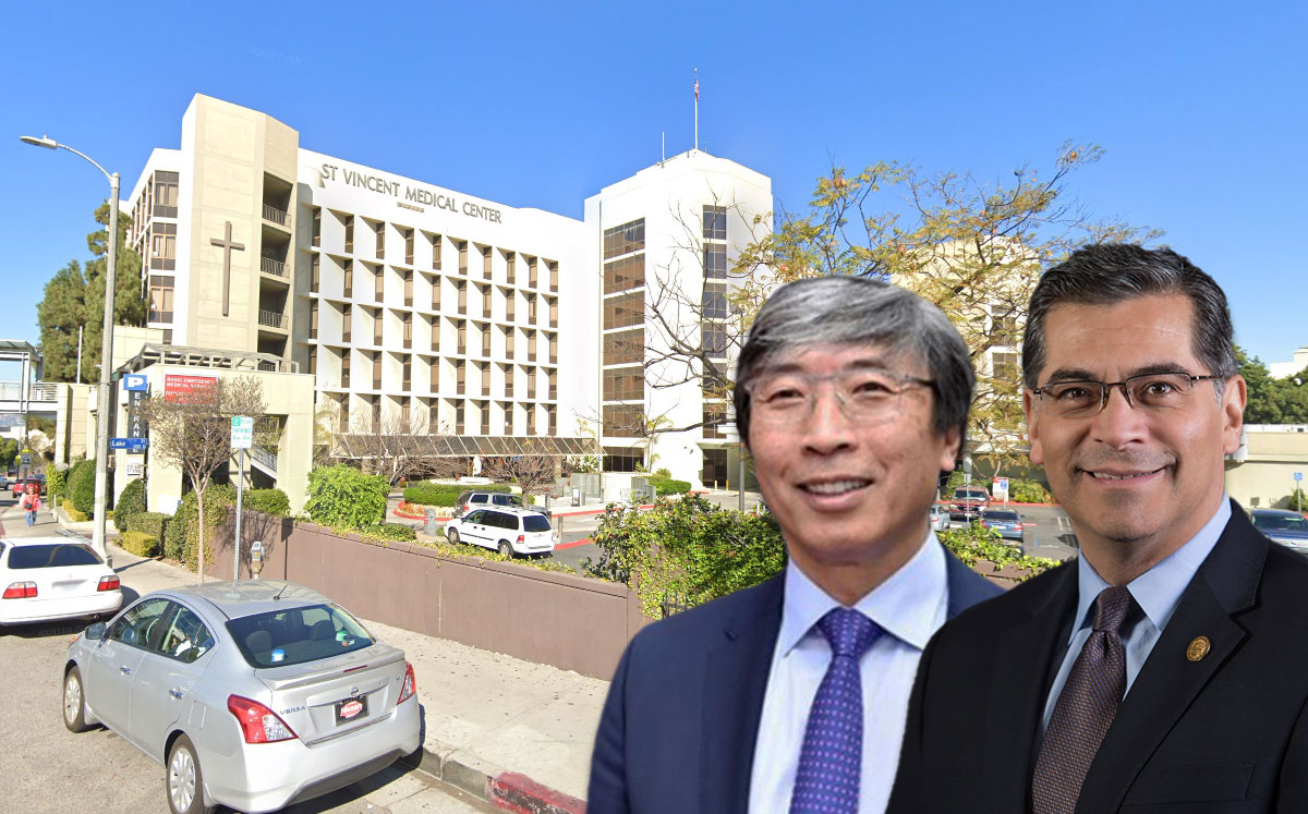 Dr. Patrick Soon-Shiong, California AG Xavier Becerra and St. Vincent’s (Credit: Google Maps)