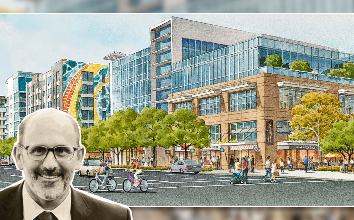 Unibail-Rodamco-Westfield’s Larry Green and a rendering of the project (Credit: Westfield Promenade 2035)