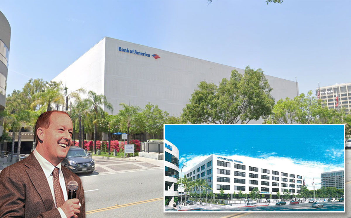 Woodridge CEO Michael Rosenfeld with 101 S. Marengo Avenue, and a rendering of the building (Credit: Google Maps)
