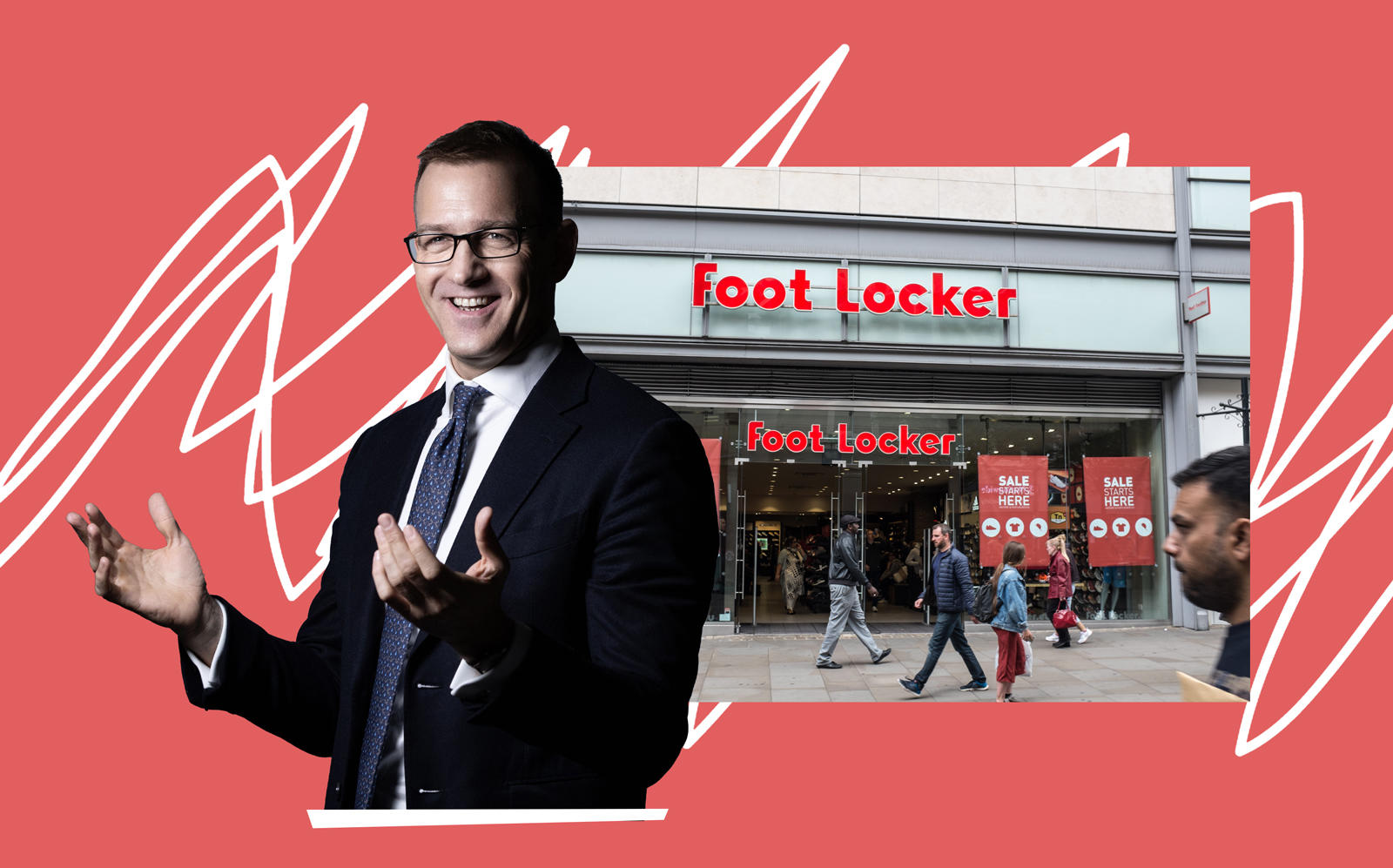 Daniel Kretinsky and a Foot Locker store (Credit: Getty)