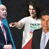 From left: Softbank CEO Masayoshi Son, WeWork co-founder Adam Neumann and  WeWork CEO Sandeep Mathrani (Credit: Getty Images)