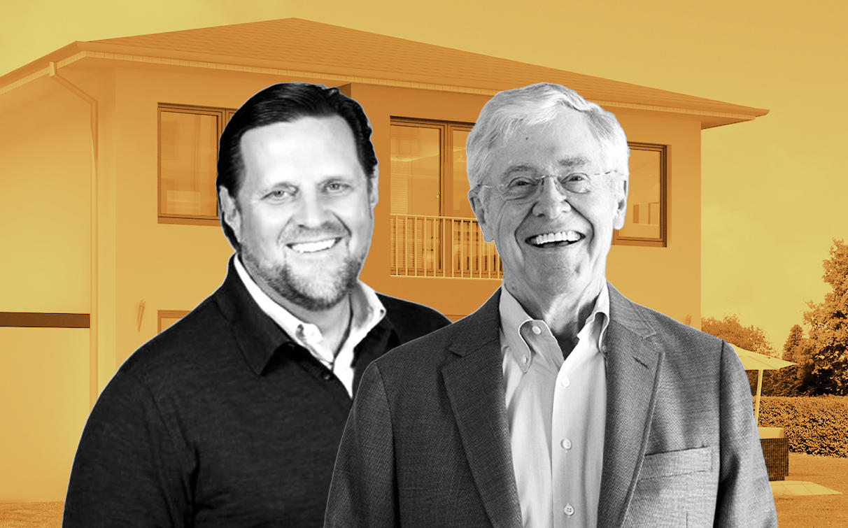 Sean Dobson of Amherst Holdings CEO and Charles Koch of Koch Real Estate Investments (Credit: Twitter; Koch by Patrick T. Fallon for The Washington Post via Getty Images)