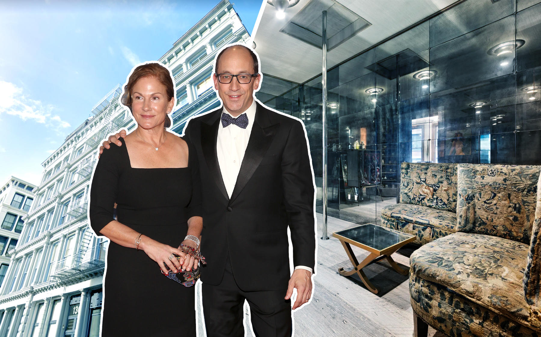 Former Twitter CEO Dick Costolo (right) and Lorin Costolo with 136 Grand Street (Credit: Costolo via Jesse Grant/Getty Images; Google Maps)