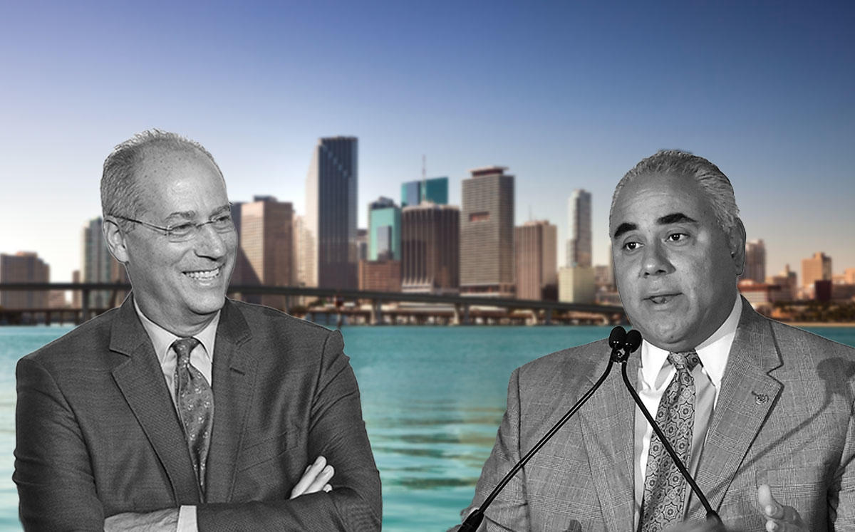 Miami Beach Mayor Dan Gelber and City Manager Jimmy Morales (Credit: Nicholas Hunt/Getty Images, and Mike Coppola/Getty Images)
