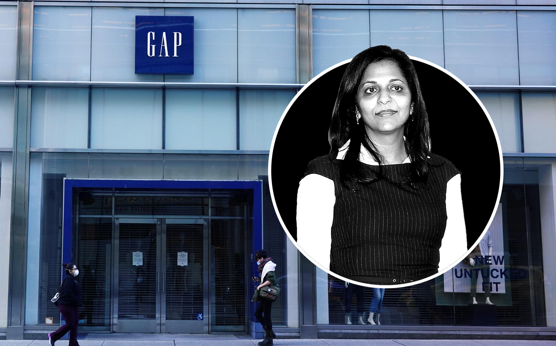 Gap CEO Sonia Syngal said the company plans to reopen with fewer Gap brand stores (Credit: Syngal via Marc Piasecki/Getty Images; Cindy Ord/Getty Images)