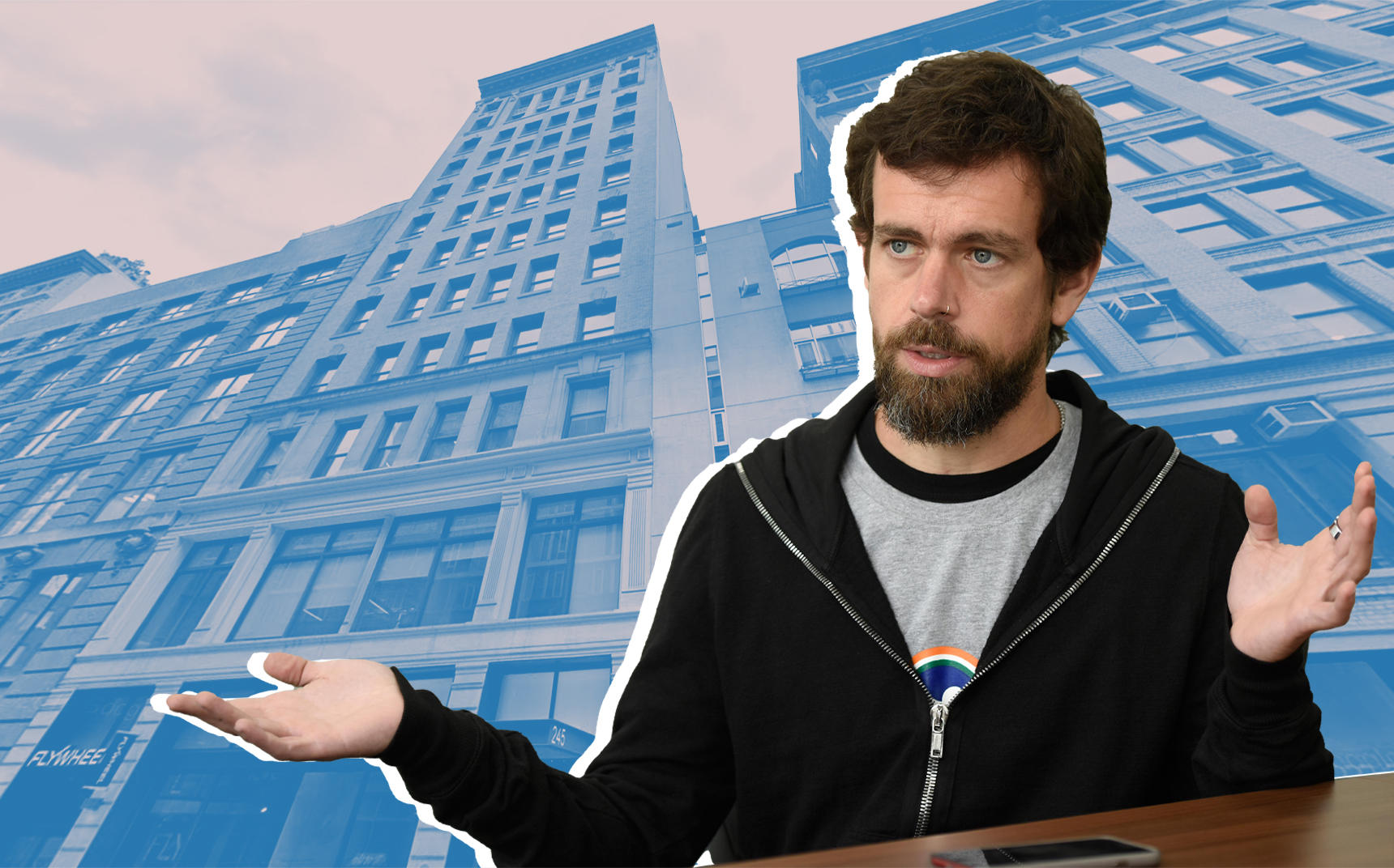 Twitter CEO Jack Dorsey and 245-249 West 17th Street (Photo by Burhaan Kinu/Hindustan Times via Getty Images)