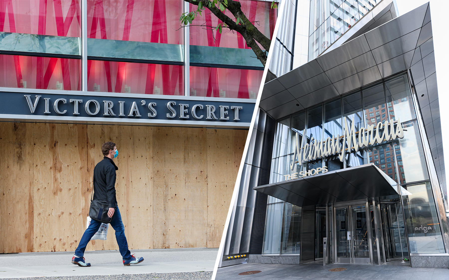 Victoria’s Secret’s parent company has canceled its deal with private equity firm Sycamore Partners, while Neiman Marcus is nearing a restructuring deal with a Pimco-led group. (Andrew Chin/Getty Images; Noam Galai/Getty Images)