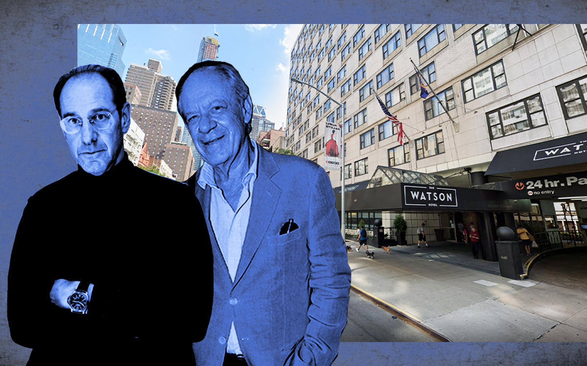 Richard Born, Ira Drukier and Watson Hotel at 440 West 57th Street (Born by Studio Scrivo, Drukier by Patrick McMullan/Getty)