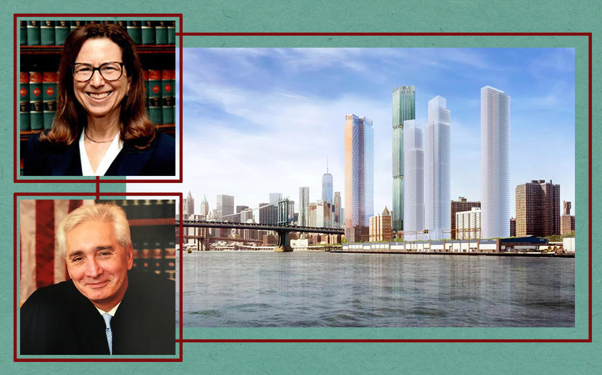 Justices Ellen Gesmer and Anil Singh with a Two Bridges Rendering (NY Courts)