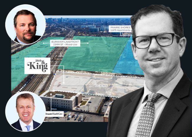 Clockwise from top left: Steve Disse, Michael Madura, Jeff Devine and the site on the corner of 26th Street and Martin Luther King Jr. Drive (Greenstone Partners)