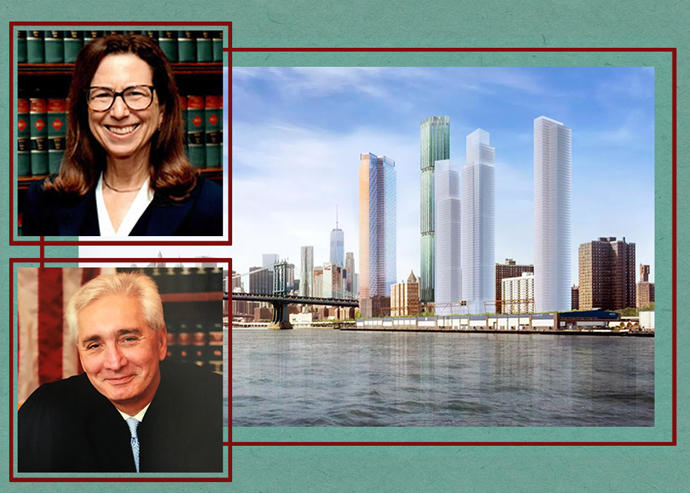Justices Ellen Gesmer and Anil Singh with a Two Bridges Rendering (NY Courts)