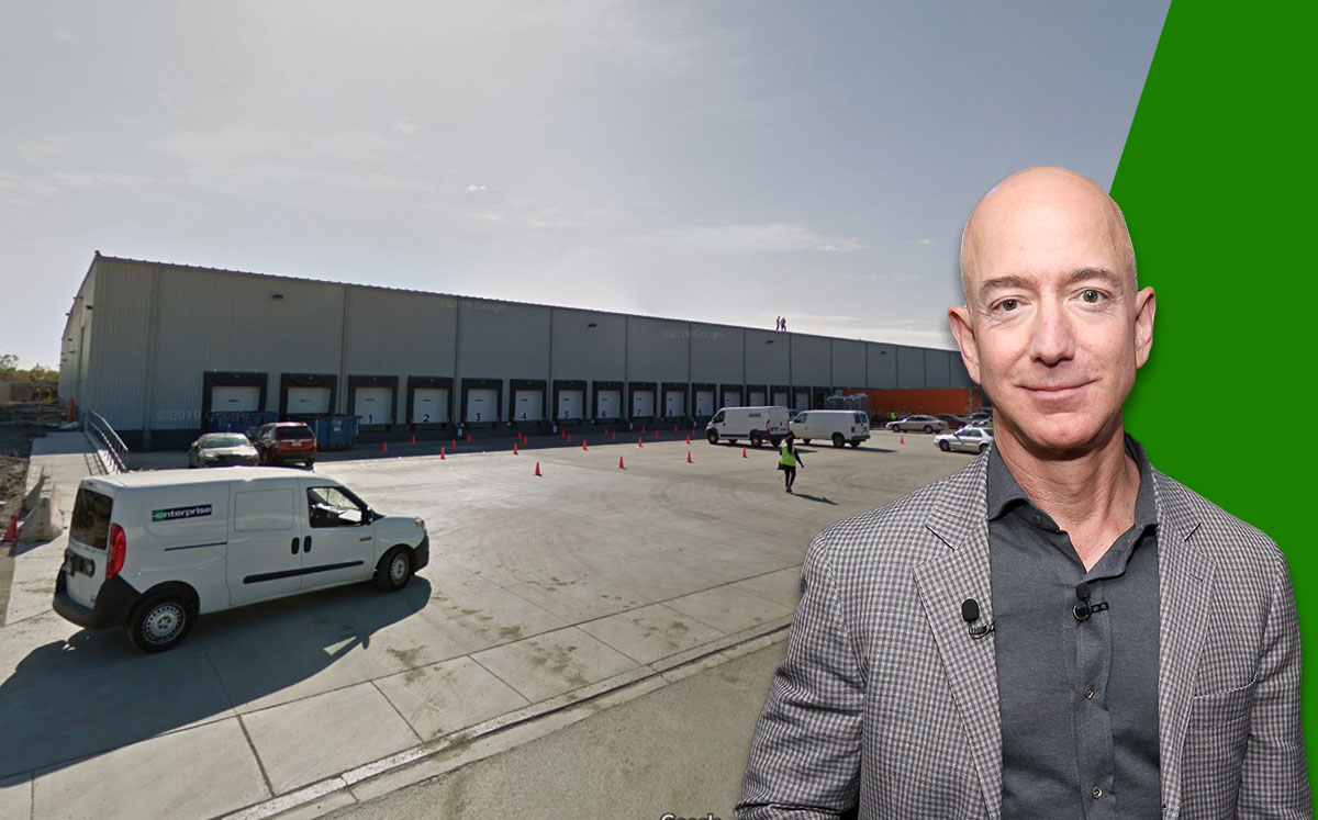 Jeff Bezos, Amazon facility at 15924 Western Ave in Markham, Illinois (Credit: Phillip Faraone/Getty Images and Google Maps)