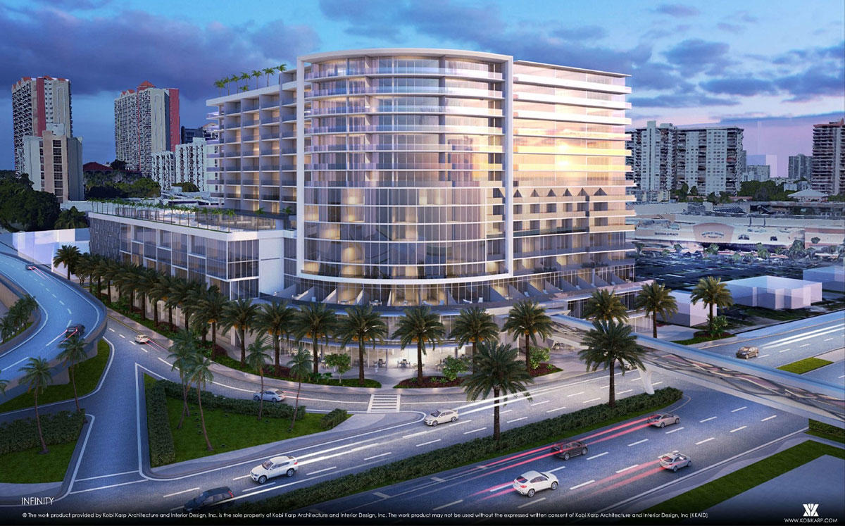 Rendering of GPI Real Estate Group’s Infinity, a previously planned 15-story mixed-use project