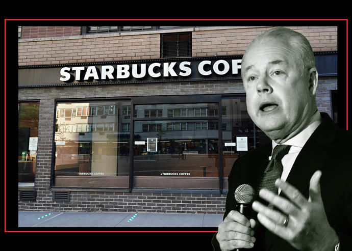 A closed Starbucks store and Starbucks CEO Kevin Johnson (Getty)