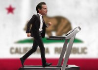 An illustration of Gavin Newsom (Credit: Justin Sullivan/Getty Images and iStock)