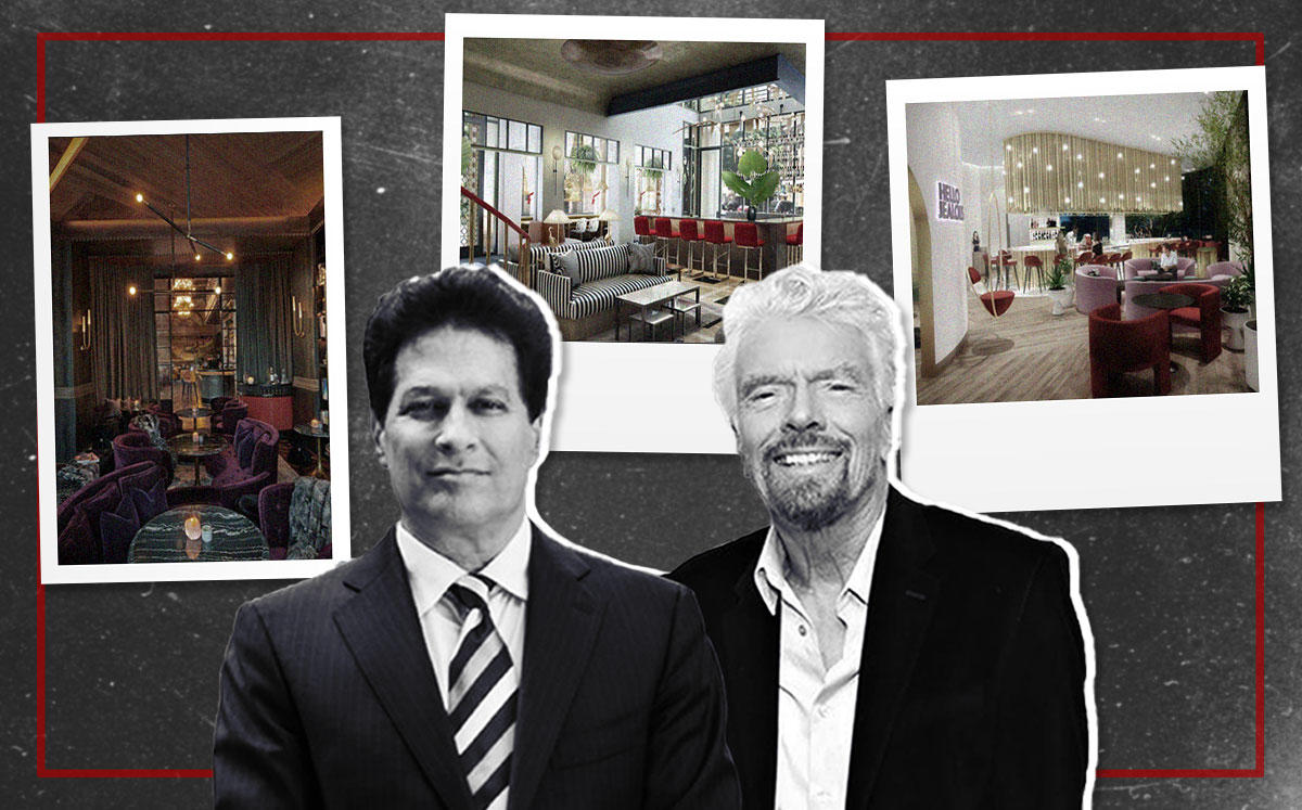 Ziel Feldman and Richard Branson with renderings of the Shore Club (Credit: Getty Images)