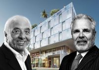 citizenM founder Rattan Chadha, Russell Galbut and a rendering of 1212 Lincoln