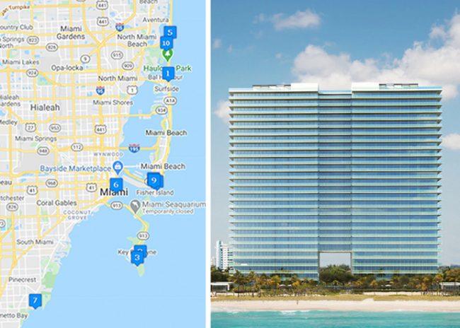 Map of priciest condo sales and Oceana Bal Harbour (Google Maps)