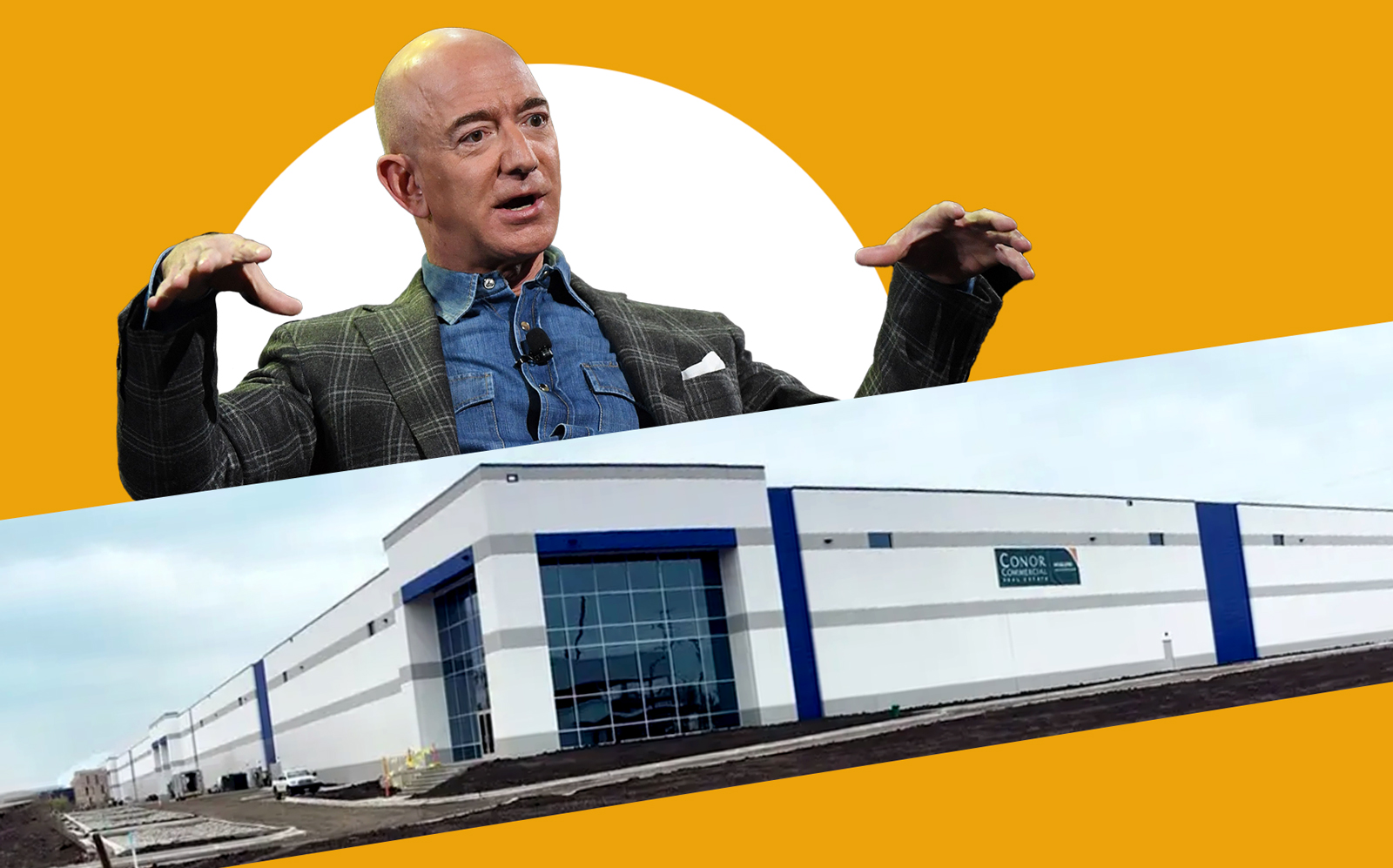 Amazon CEO Jeff Bezos with 3507 W. 51st St. (Courtesy 42 Floors; Getty)