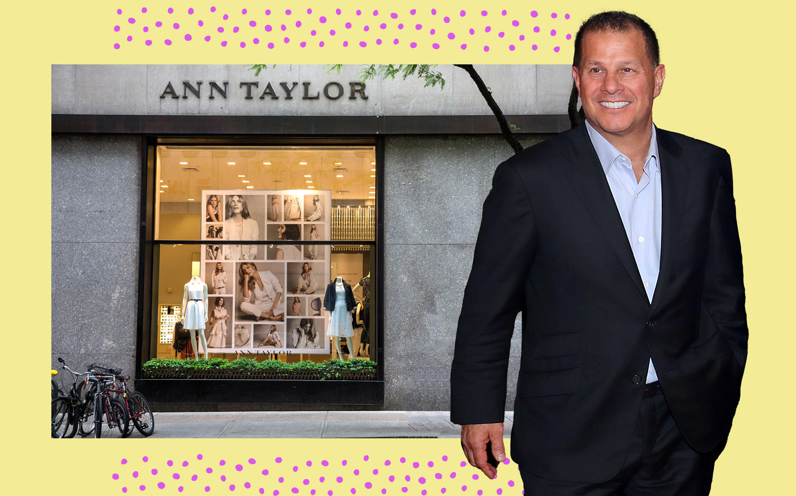 Authentic Brands CEO Jamie Salter and an Ann Taylor store (Getty)