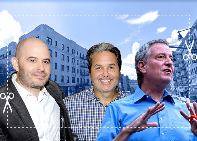 Joy Construction’s Eli Weiss, Maddd Equities’ Jorge Madruga, and Mayor Bill de Blasio (Google Maps, Getty)