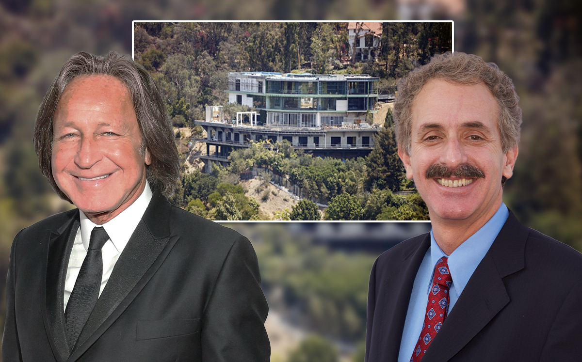 Mohamed Hadid and Mike Feuer, with the mansion (Credit: Rochelle Brodin/Getty Images, and Earl Gibson III/Getty Images)