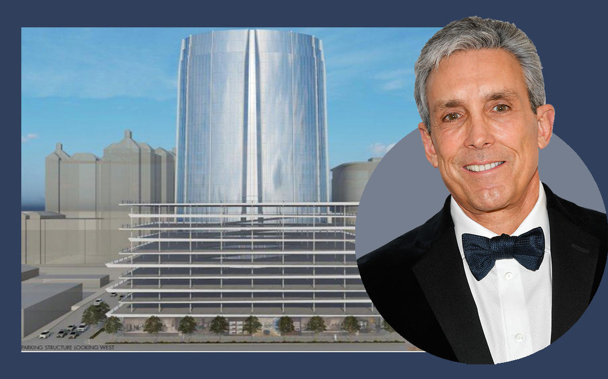 Charles Cohen and a rendering of the project (Getty, Pelli Clarke Pelli Architects)