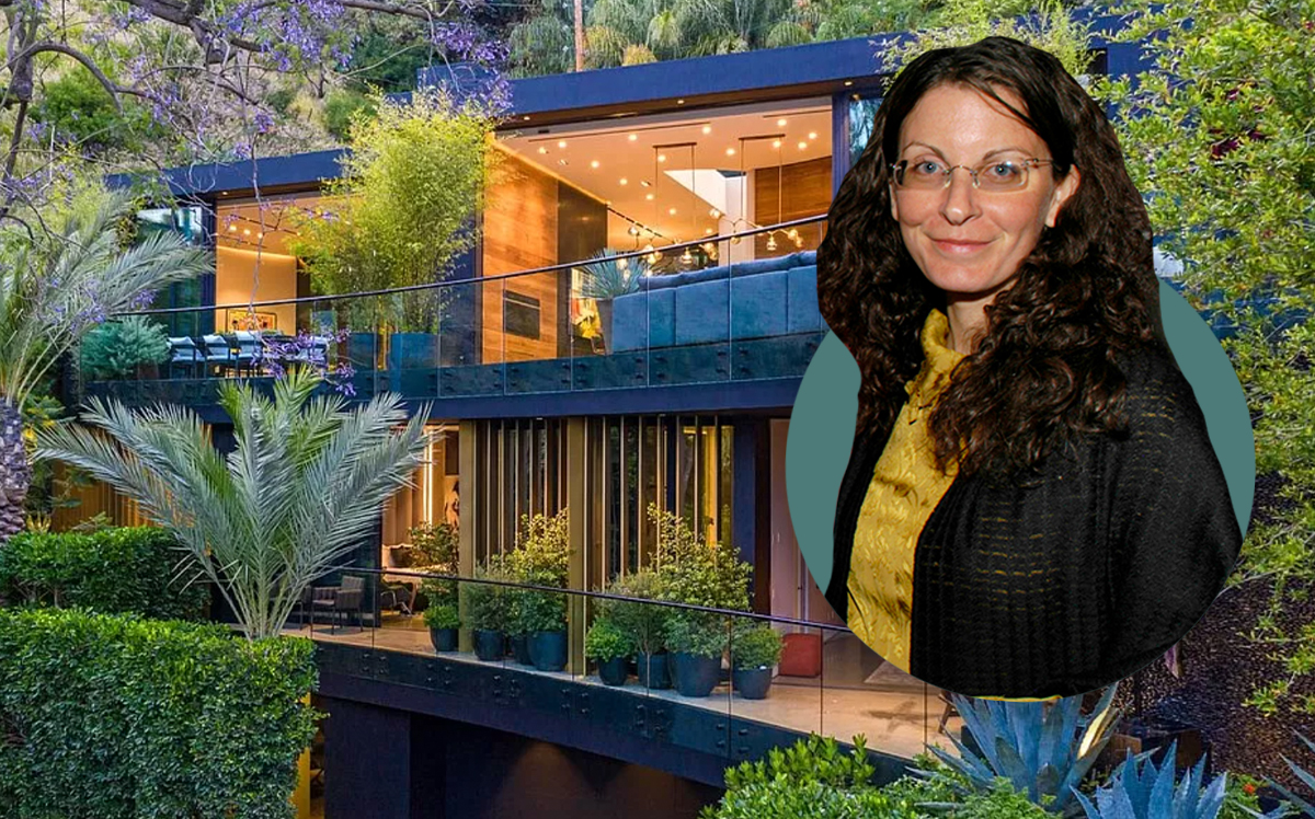 Clare Bronfman and 8517 Franklin Avenue (Patrick McMullan/Getty, Zillow)