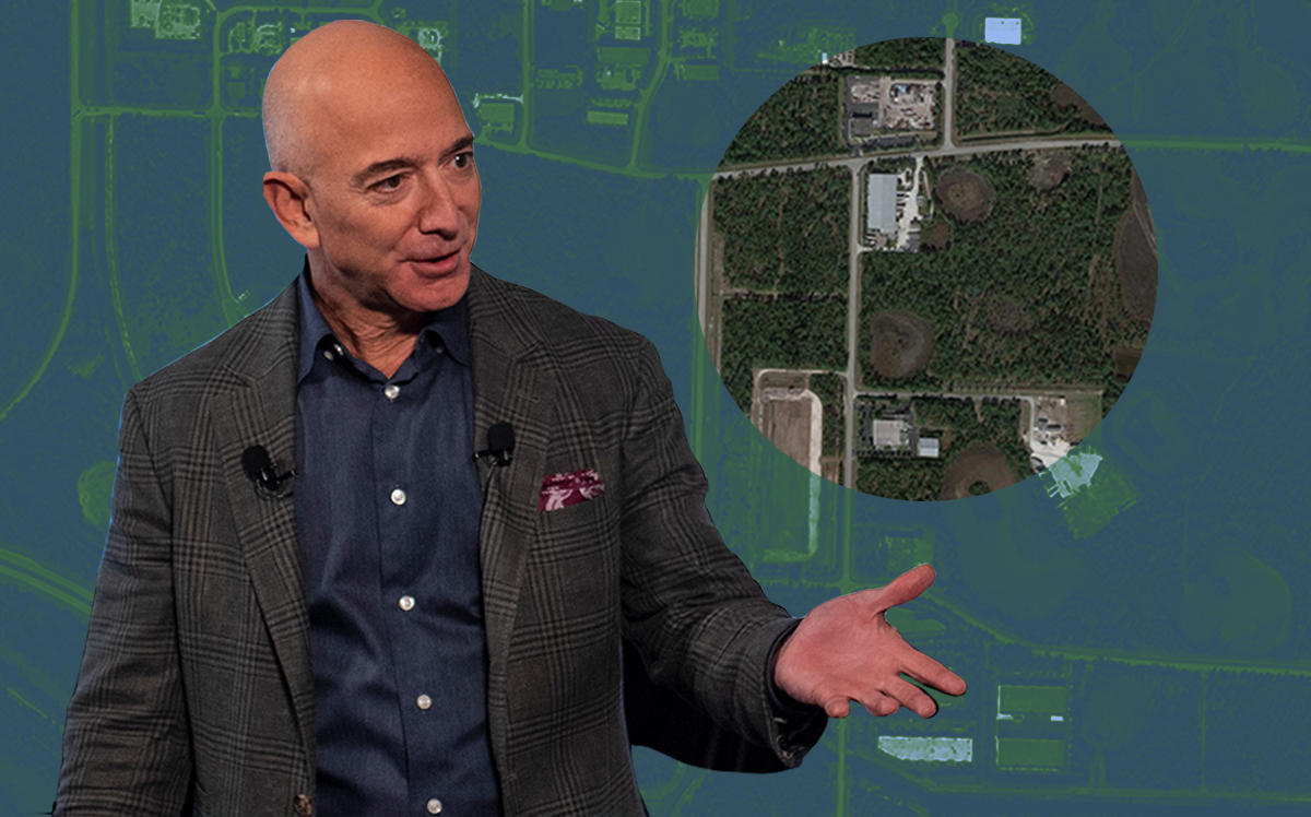 Jeff Bezos and the site at 14490 Corporate Road North (Google Maps)