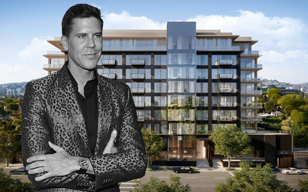 Frederik Eklund and a rendering of 8899 Beverly Boulevard (Getty, building courtesy of 8899 Beverly)