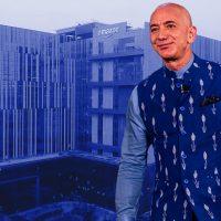 Jeff Bezos and the Amazon building in Hyderabad (Getty, Youtube/Amazon India)