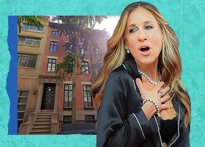 Sarah Jessica Parker with 20 East 10th Street and 150 Charles Street (Getty, Google Maps)