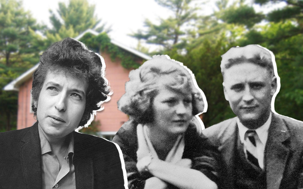 Bob Dylan, Zelda and F. Scott Fitzgerald, with Big Pink (Credit: Evening Standard/Getty Images, Bettmann/Getty Images, and Wikipedia)