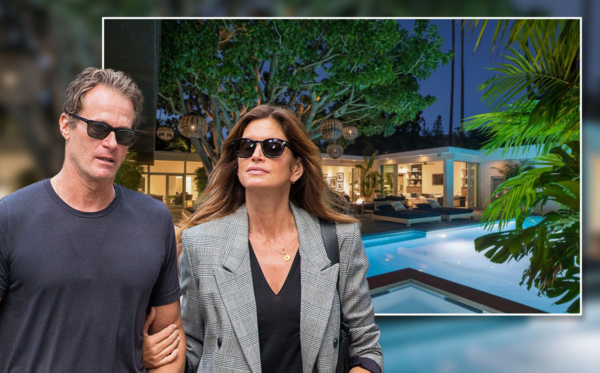 Rande Gerber and Cindy Crawford with the home (Credit: Realtor.com via Los Angeles Times, and Tal Rubin/GC Images via Getty Images)